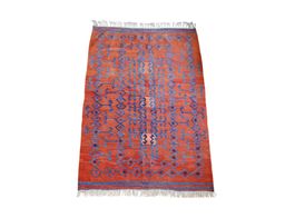 Vintage Kelim Teppich – Rot Orange & Blau – Geometrisch