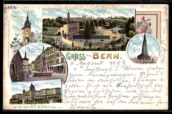 Cartoline postali: Litho Bern, Bärengraben, Käfigthurm, Z – Usato da Berlin venduto da bartko-reher