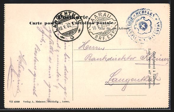 Cartoline postali: AK Aarau, Kaserne, 1907 – Usato da Berlin venduto da bartko-reher 1