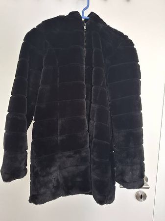 Kunstfell Kurzmantel / Mantel Übergang schwarz Gr. XS Zebra
