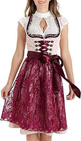 Dirndl Damen inkl. Dirndl Schürze, Midi Trachtenkleid Dirndl
