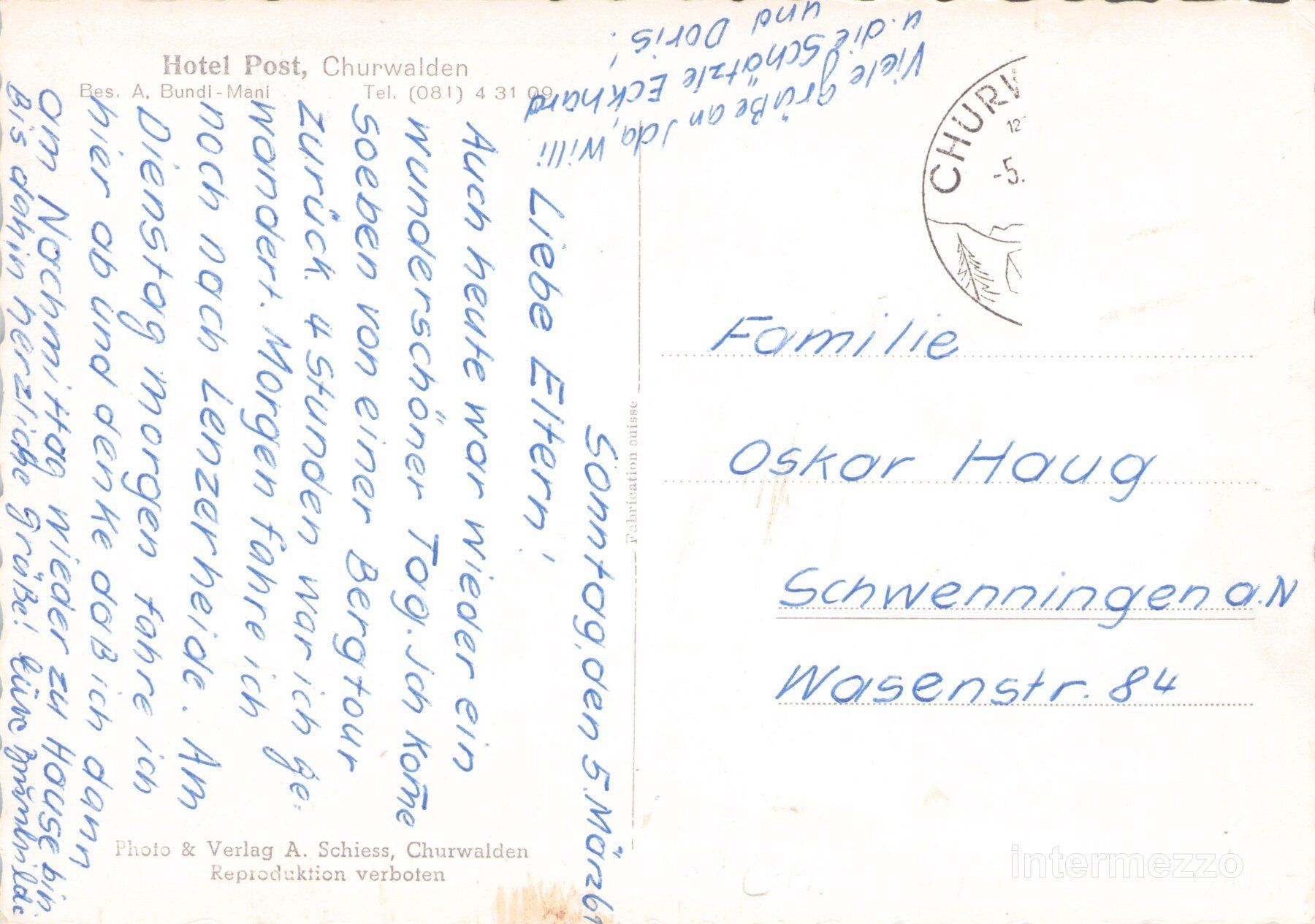 Cartoline postali: Churwalden GR // 1961 Hotel Post Schnee // Winter – Usato da Basel venduto da intermezzo12 1