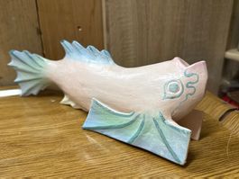 indonesische Holz Figur Handarbeit, bemalt, L 31 cm