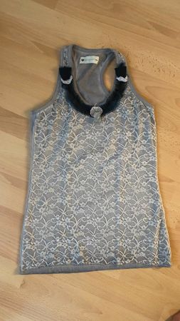 Damen Top Grösse M grau Spitzen-Shirt
