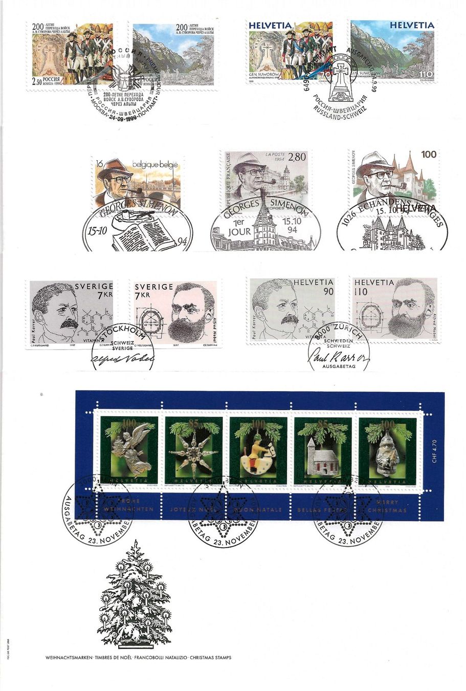 Tutti i francobolli: 4 FDC Schweiz 1997 – Usato da Zürich venduto da Philacat11