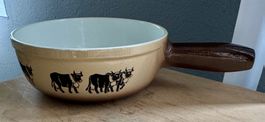 Vintage Fondue Caquelon Gusseisen Emaille EMALCO Kühe 18 cm