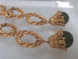 Elegante Vintage Ohrringe Gold mit grünen Steinen