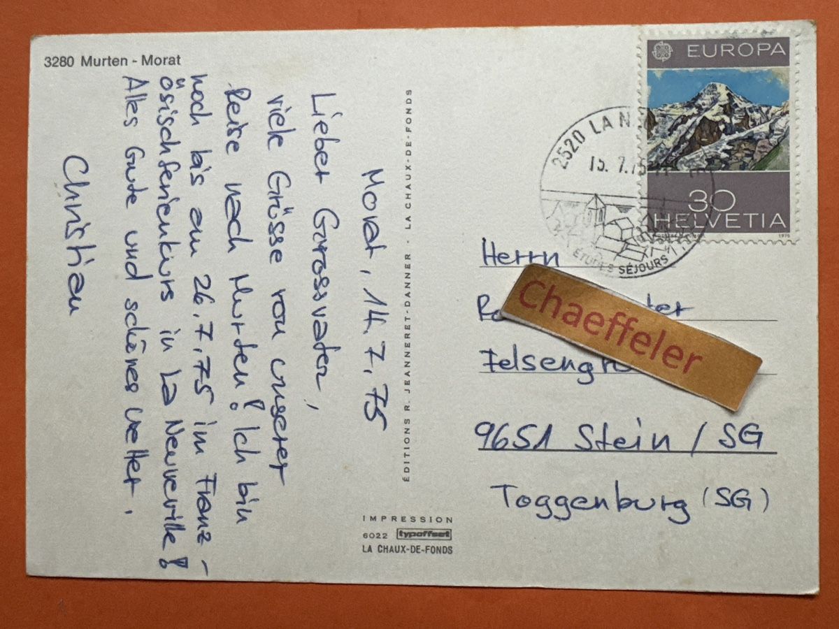 Ansichtskarten: 1975. 3280 Murten - Morat – Gebraucht aus Zürich von Chaeffeler 1