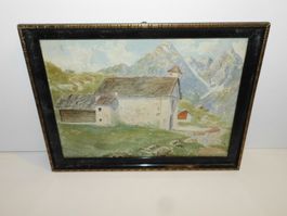 Kunst Aquarell kleines altes Aquarell  30 x 22 cm   Rahmen