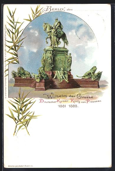 Cancelleria postale: Litho Berlin, Kaiser Wilhelm I.-Denkmal, – Usato da Berlin venduto da bartko-reher