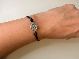 Armband Medaillon Maria, Blume Silber 925