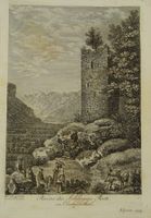 HASLITAL RUINEN DES SCHLOSSES RESTI, KUPFERSTICH 1829