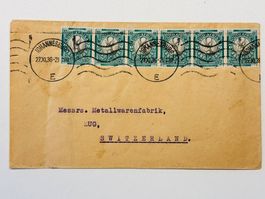 1936 Metallwarenfabrik ZUG ab Südafrika JOHANNESBURG Rücksei