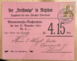 Buchdruckerei Wetzikon und Rüti von 1914 Rarität!