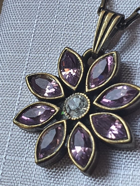 Loki Halskette Bronze - Helm Des Gottes Anhänger Mit Kristall 2,8cm