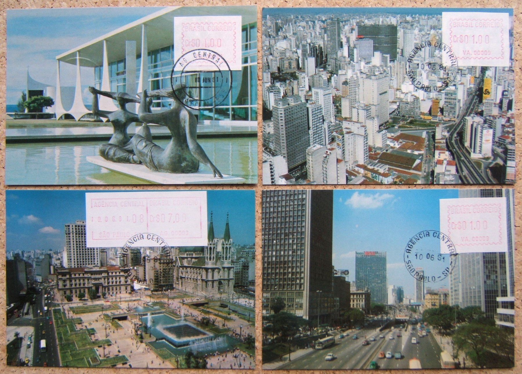 Tutti i francobolli: BRASILIEN 8 AK / MAXIMUMKARTEN MIT ATM 10.6.1981 – Usato da Brunnen venduto da Nonne04 1