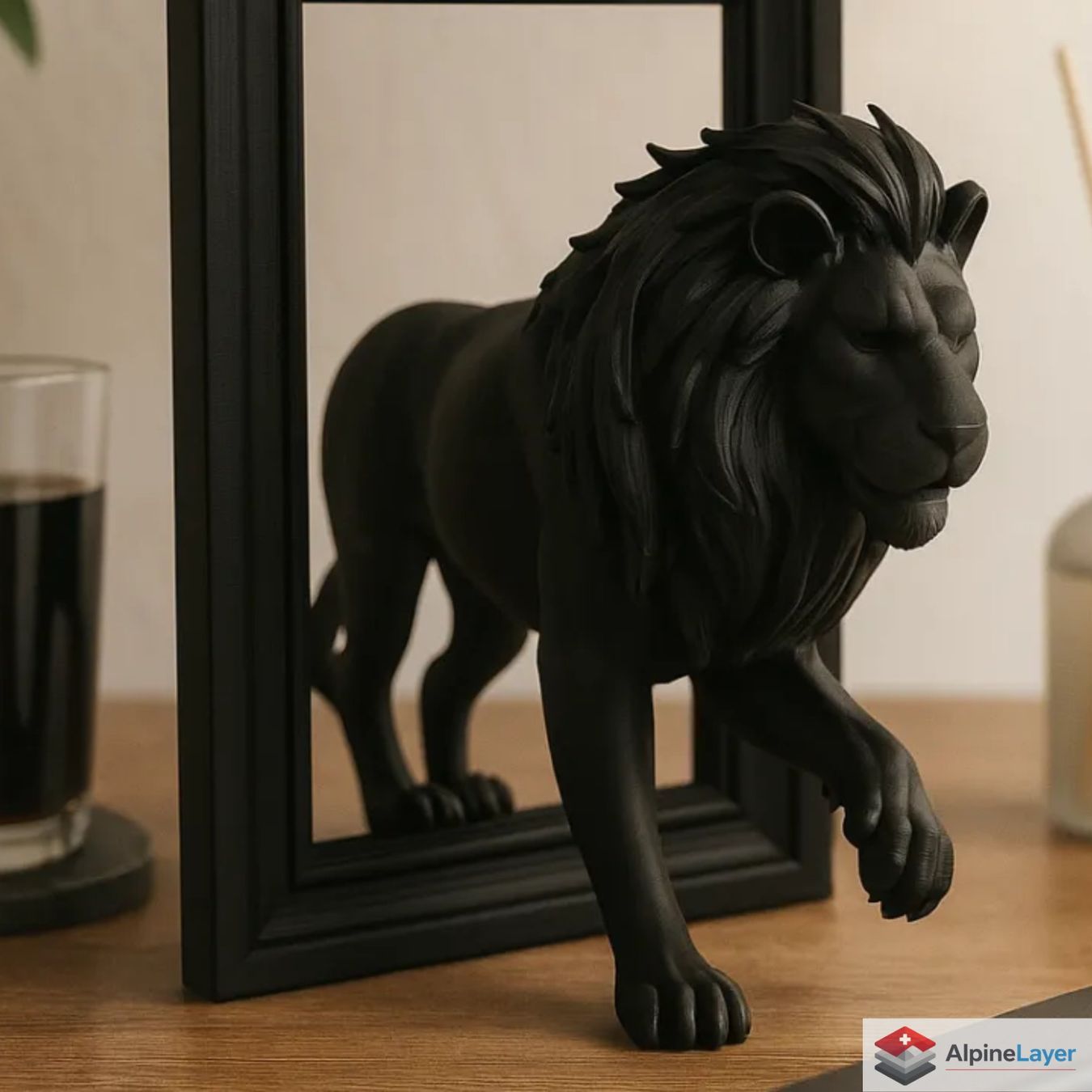 Skulpturen & Statuen: Matte Black Lion Sculpture Breaking Through Frame - 3D Print – Neu (gemäss Beschreibung) aus Losone von AlpineLayer