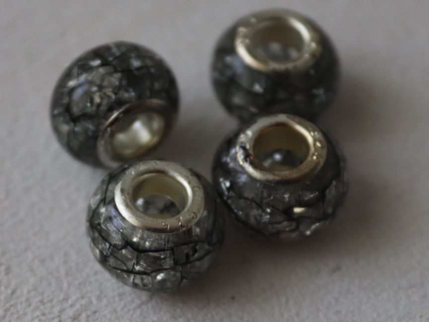 Perle (finte): 4er-Set Crackle-Glasperlen Anthrazit-Glitter Bettelarmbänder – Nuovo (secondo la descrizione) da Erlach venduto da Schaliko 2
