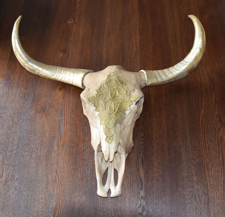 VALICLUD Vintage Kuhschädel Wanddekoration - Harz Kunstwerk Mit Hörnern Beige