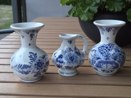 3er Set Vintage Mini-Vasen Delft Blau / Holland – Handbemalt