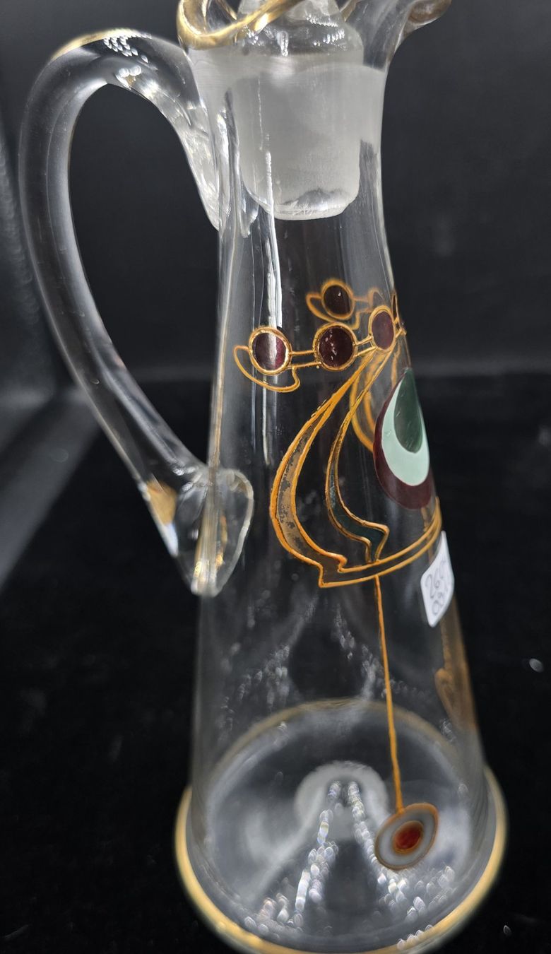 Caraffe: Antike Jugendstil-Karaffe mit 4 Gläser mit Emaille Malerei – Usato da Rorschacherberg venduto da snOOpydOg11 6
