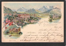 #Lithografie Ragaz , Grand Hôtel Quellenhof , gel . 1898