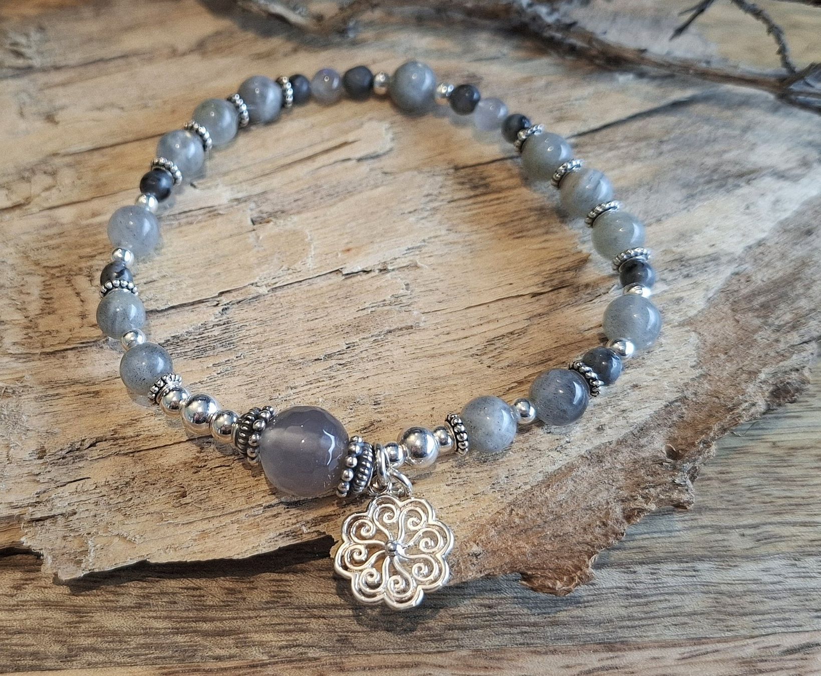 Bracciali & Braccialetti: LABRADORIT - Edelsteinarmband - Silber - grau – Nuovo e nell'imballaggio originale da Mühlethal venduto da nicita-modeschmuck 1
