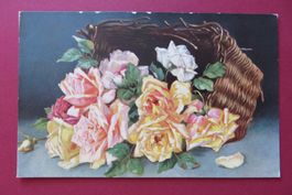 Alte Ansichtskarte schöne Rosen im Korb ungelaufen