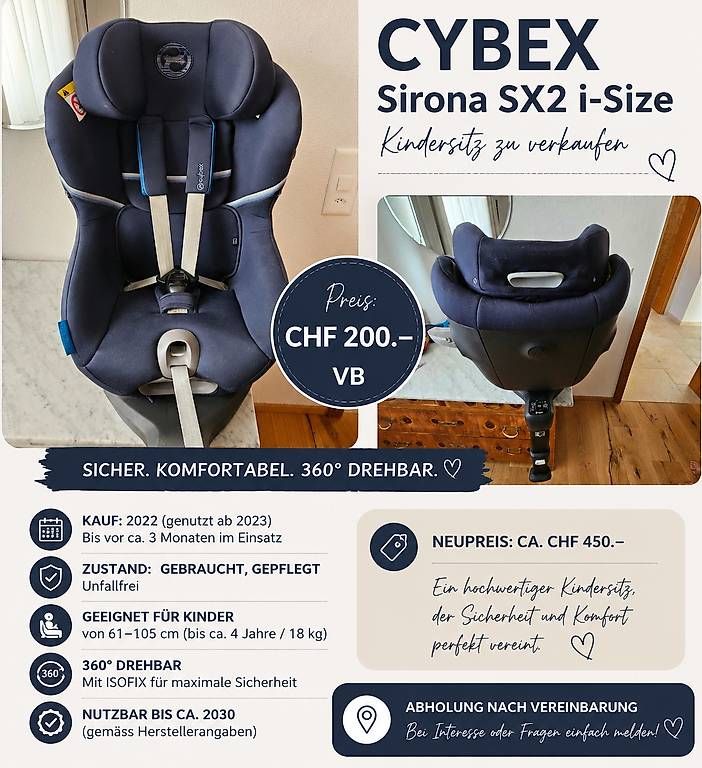 Cybex Auto-Kindersitze: Cybex Sirona SX2 i-Size Kindersitz gebraucht – Gebraucht aus Hohenrain von engiadinaisa