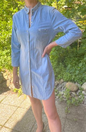 Calzedonia Jeans Abito-Camicetta-gola decorato pietre S/M