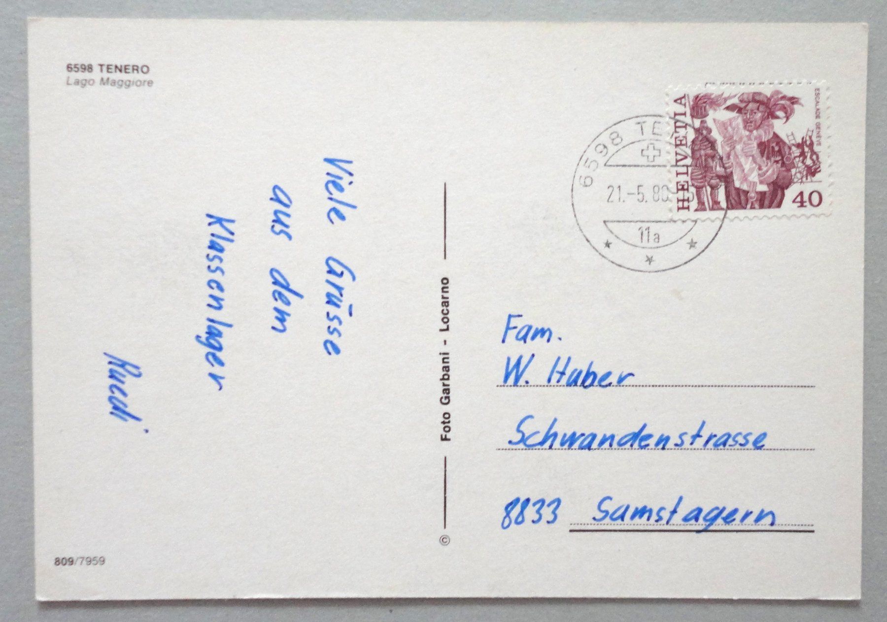 Cartoline postali: Tenero - Lago Maggiore – Usato da Fétigny venduto da Billy2miny 1