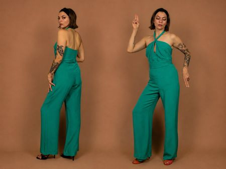 vintage MAX MARA Turquoise Silk Jumpsuit - Size S-M