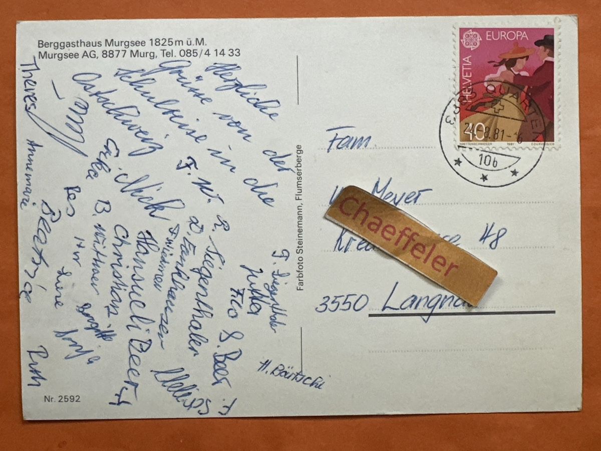 Ansichtskarten: 1981 Berggasthaus Murgee, 8877 Murg – Gebraucht aus Zürich von Chaeffeler 1
