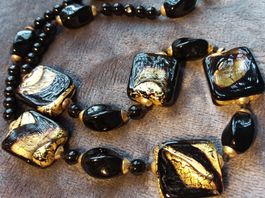 Vintage Murano Glas Kette Gold/Schwarz, ca 80er