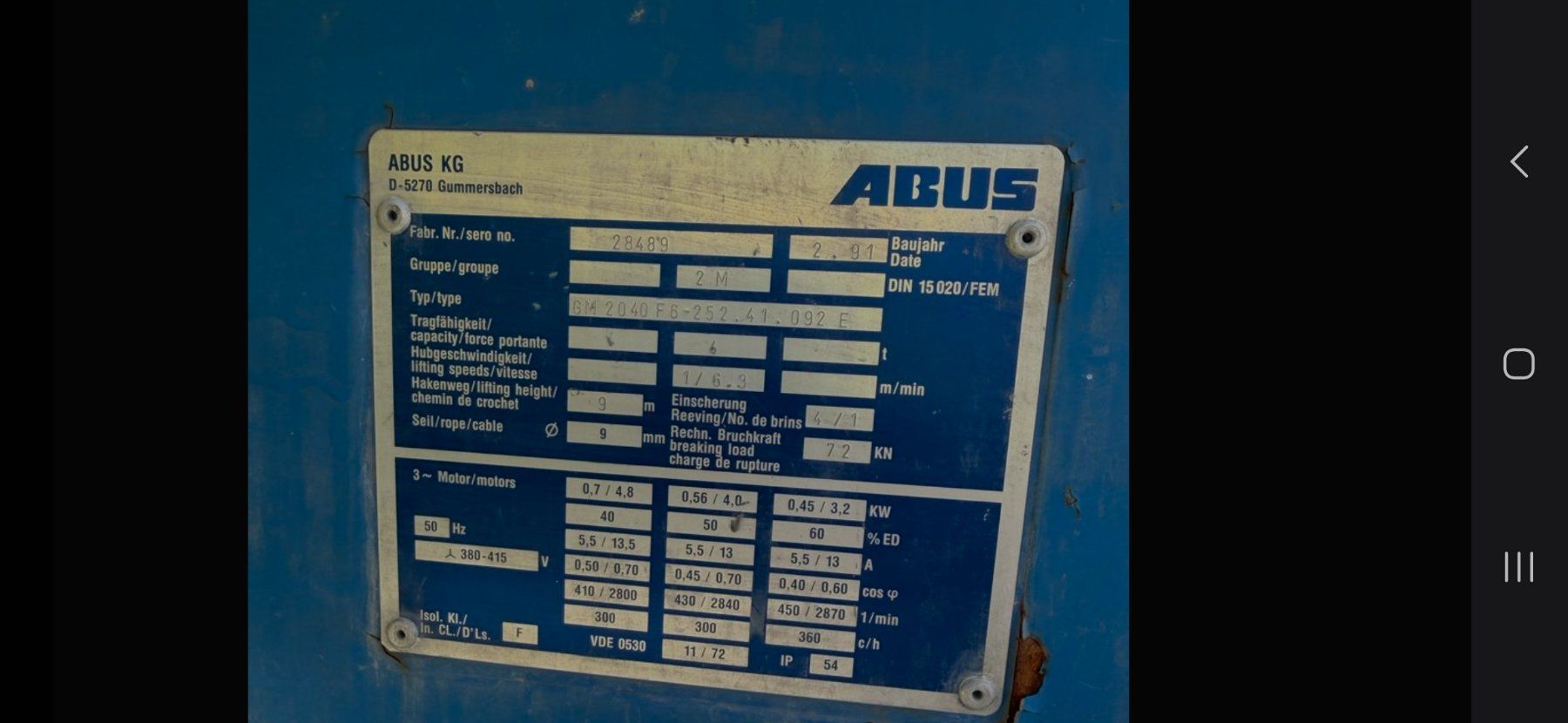 Grues: Hallenkran Abus 4T mit Funkfernbedienung – D'occasion à Gutenburg par Mkt53 5