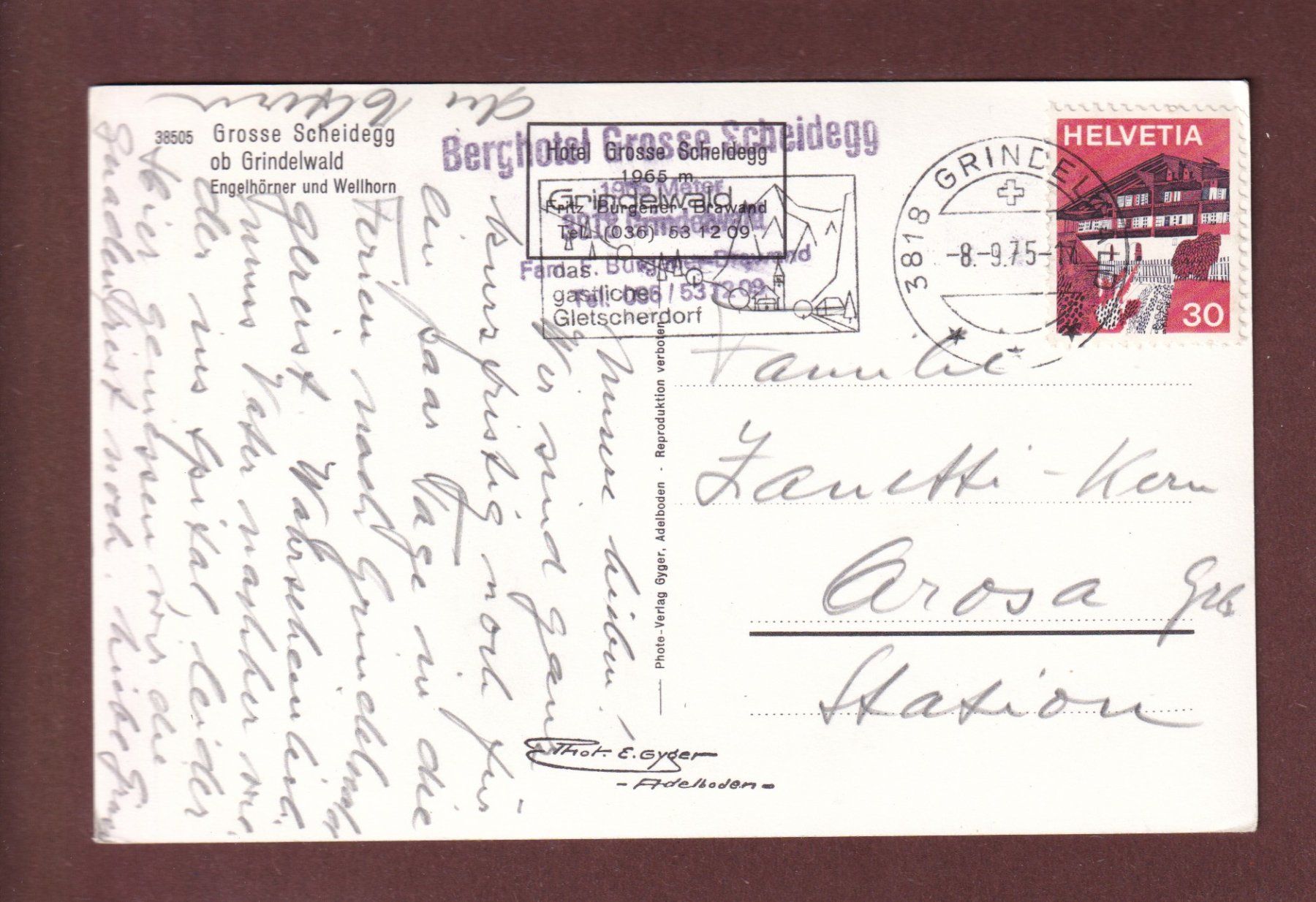 Cartoline postali: GROSSE SCHEIDEGG ob Grindelwald - 1975 – Usato da Pully venduto da nicecards-shop 1
