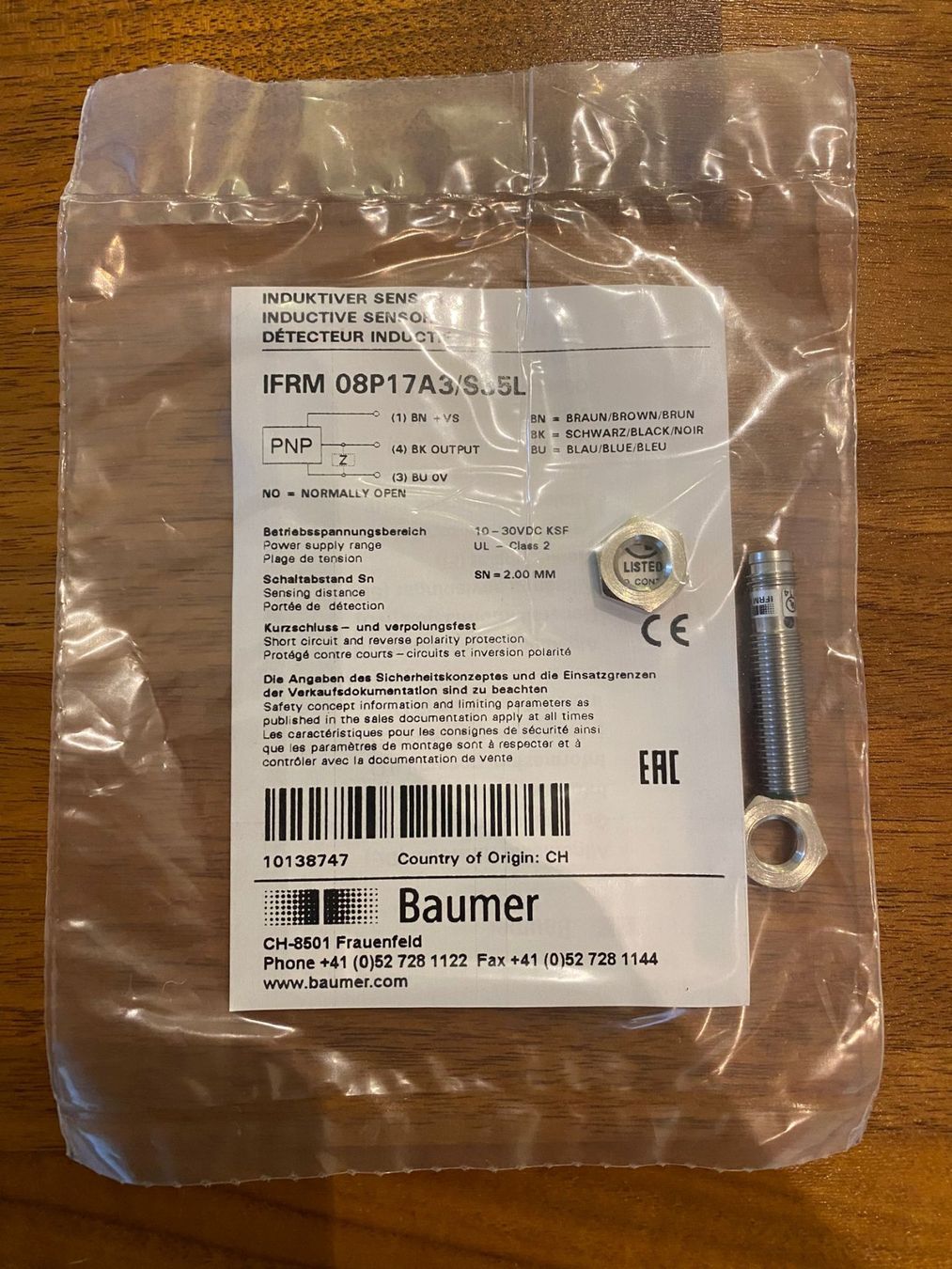 Componenti elettronici: Baumer Sensor IFRM 08P17A3/S35L – Nuovo e nell'imballaggio originale da Niederwil SG venduto da SuisseArchive
