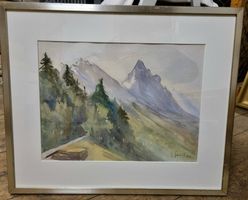 Aquarell Gebirgslandschaft, signiert & gerahmt, 1959