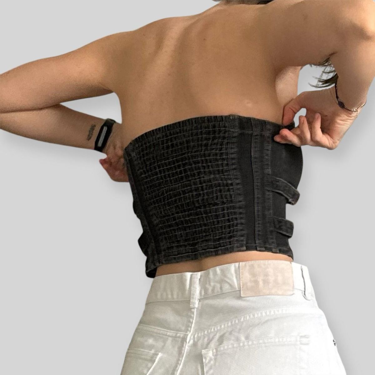 C&A Top: Top bustier noir en denim – Usato da Villeret venduto da bys_k95b 1