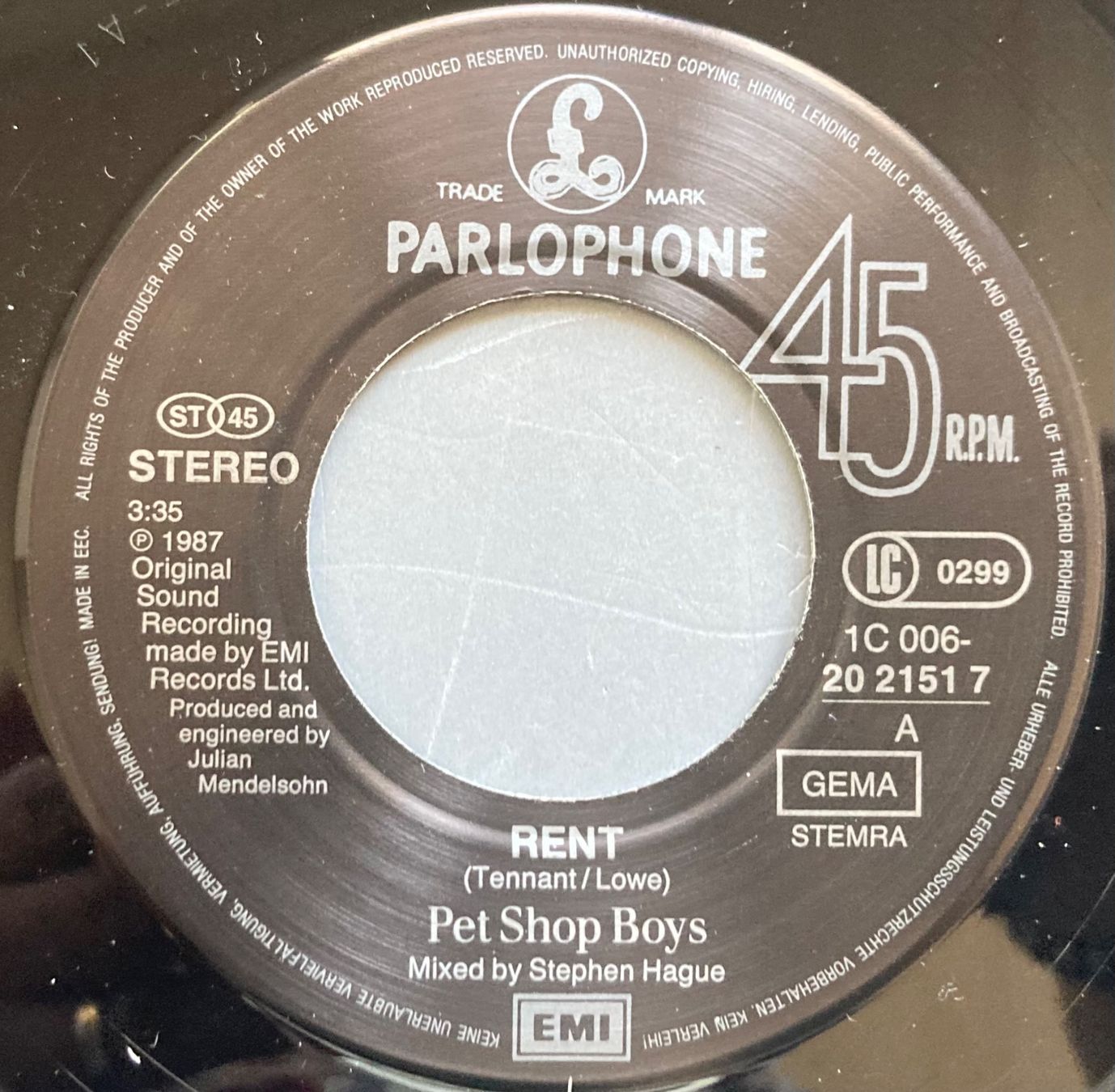 Dischi in vinile: PET SHOP BOYS - RENT – Usato da Poliez-Pittet venduto da Newtown-Records 2