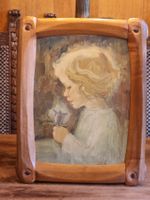 Antiker Jugendstil Kunstdruck Mädchen mit Blume