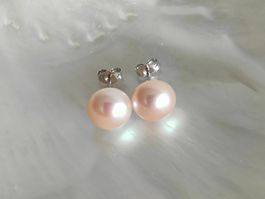 Süsswasserperle Ohrstecker 10mm, apricot - lila