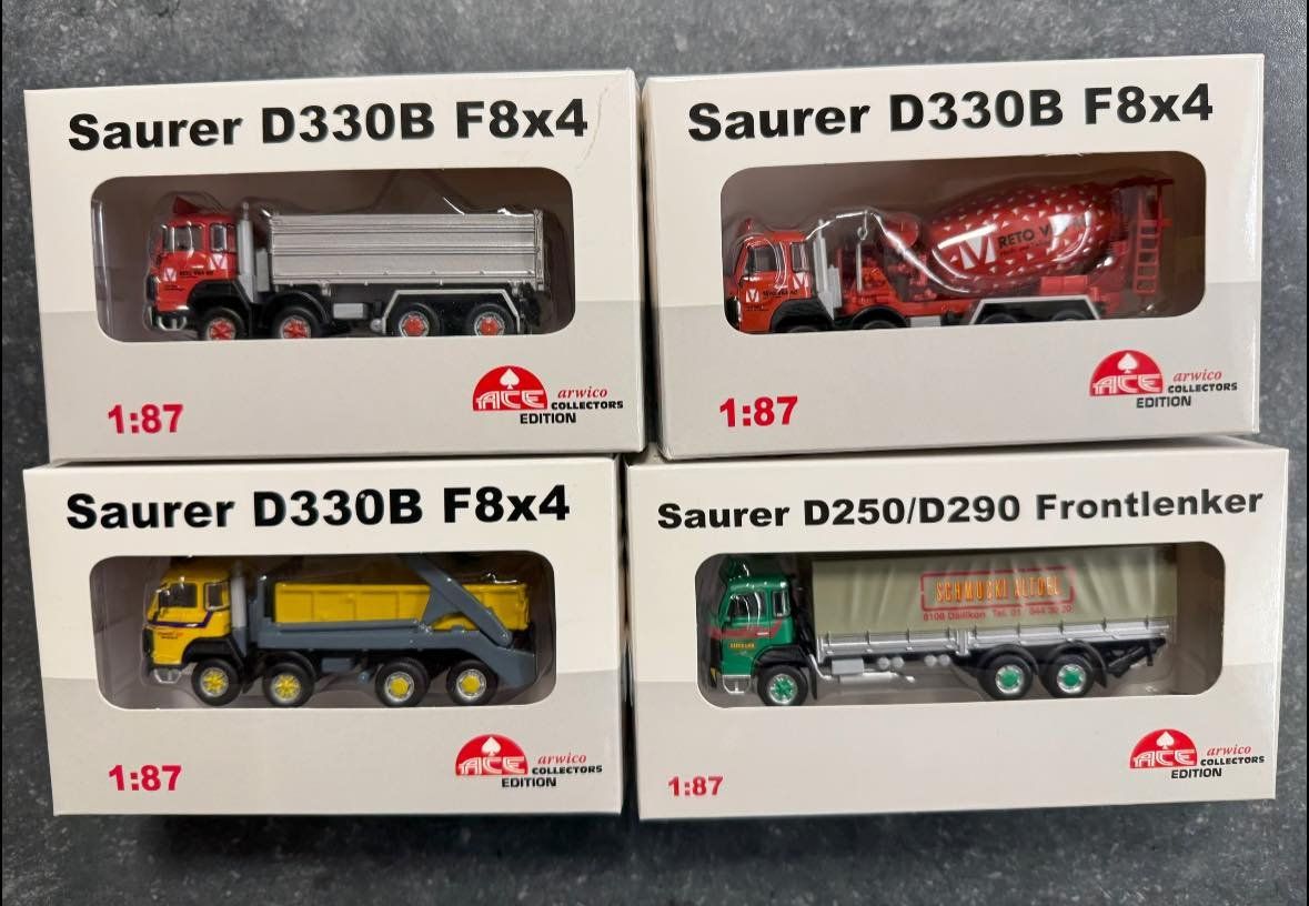 Saurer Modellini d'auto: SAURER Modelle 1:87 von ACE – Nuovo e nell'imballaggio originale da Lenk im Simmental venduto da trampeltier61
