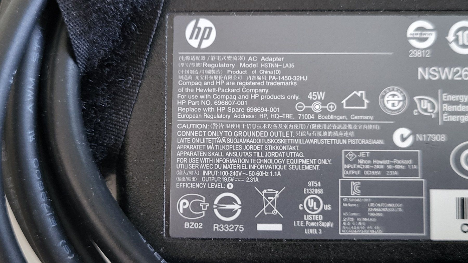 Hewlett Packard Caricabatterie: HP HEWLETT PACKARD Notebook-Netzteil 45W 19.5V 2.31A – Usato da Schindellegi venduto da Peter8834 5