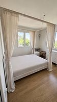 Himmelbett mit Vorhängen Holz weiss Grösse 180x200cm neu