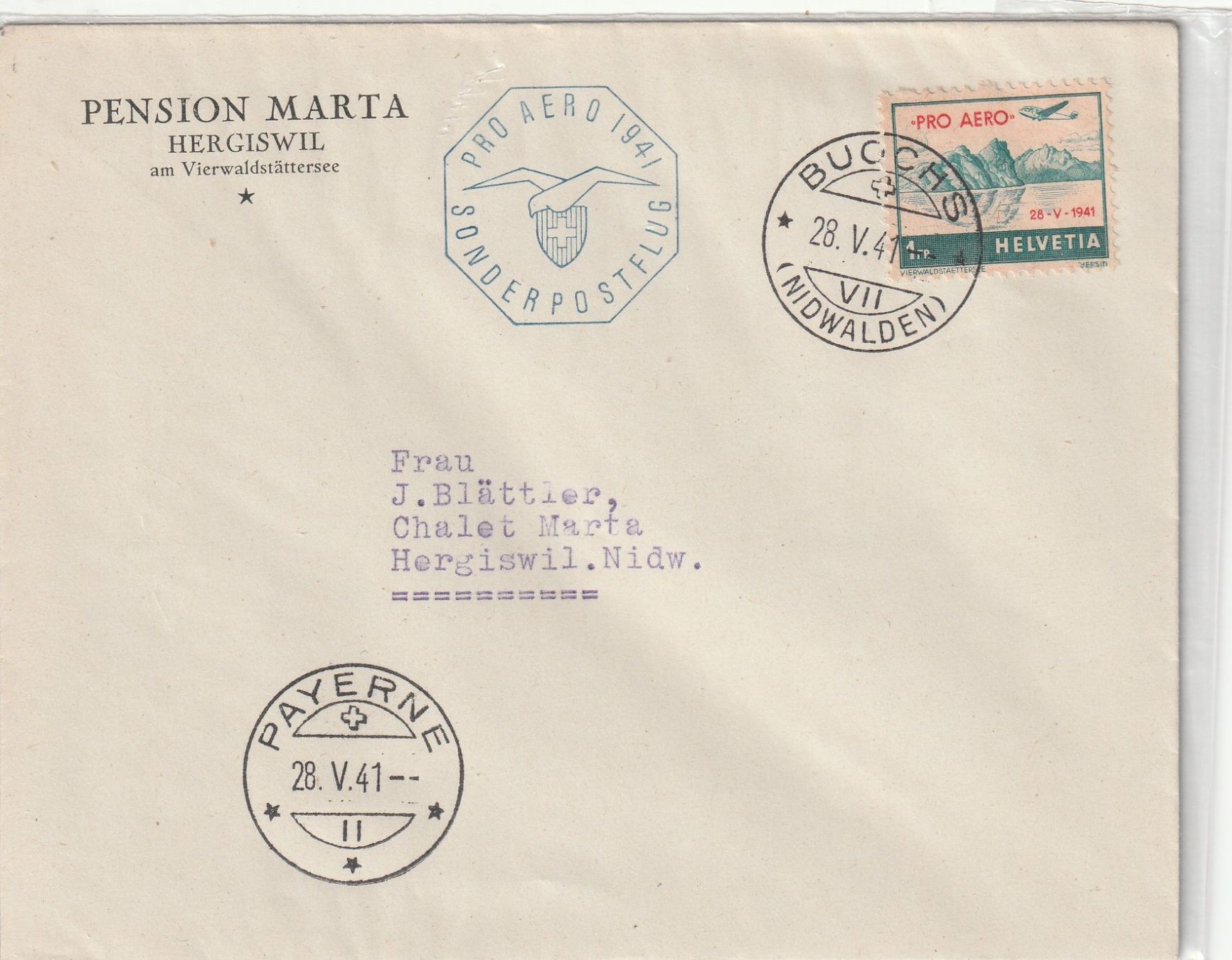 Alle Briefmarken: Flugpost Brief 1941-Buchs-Payerne – Gebraucht aus uttwil von Koehlerfred