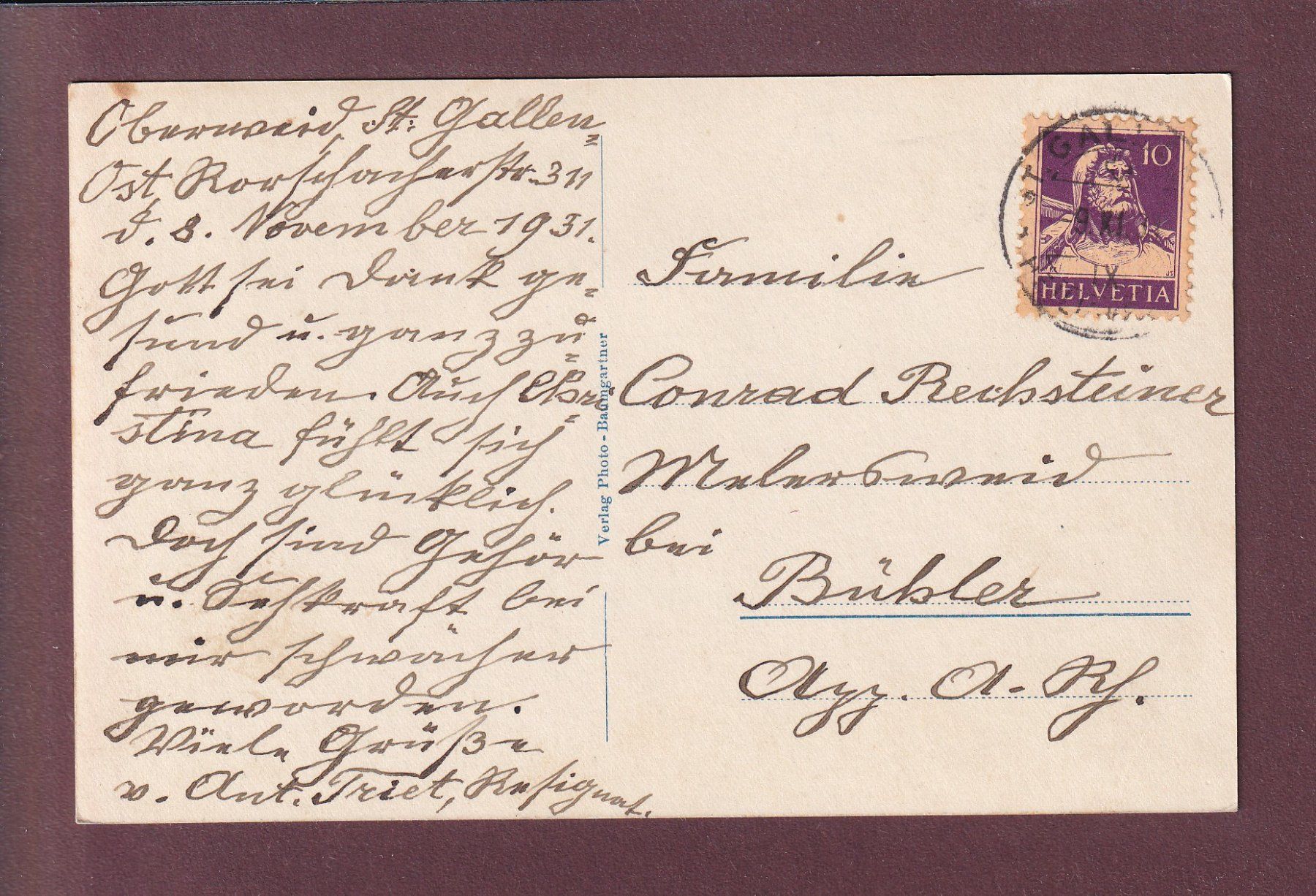 Cartoline postali: ST. GALLEN Caritasheim Oberwaid Einfahrt - 1931 // Eckbug // – Usato da Pully venduto da nicecards 1