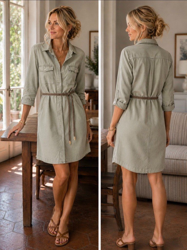 Vestiti: Robe courte mix lin d'été, kaki, S – Usato da Pully venduto da Artemisya 5