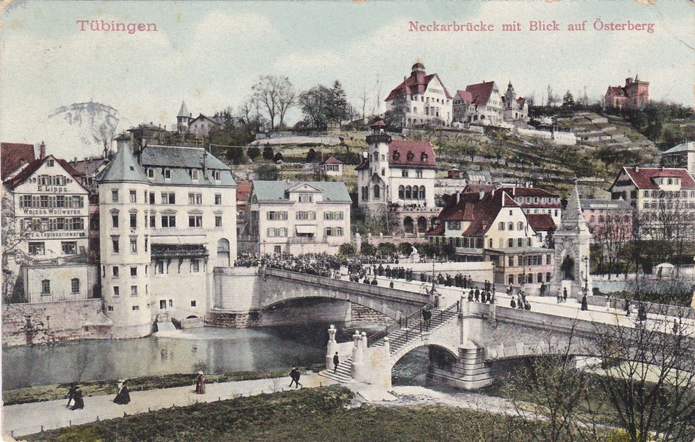 PK Tübingen, Neckarbrücke mit Blick auf Österberg, gelauf. Kaufen auf