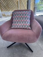 Sessel Samt rosa mit schwarzem Drehkreuz